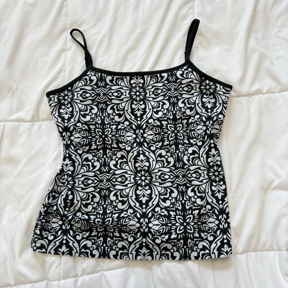 Vintage 90s Womens Medium Black Floral Cami Top Feminine Dainty Coquette Bra Y2K